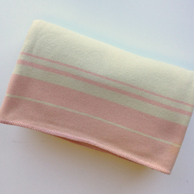 BLANKET, Cream Wool w Pink Stripe